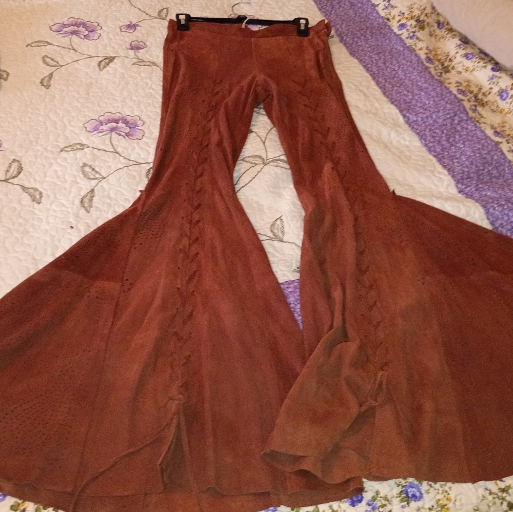 100% Sheep Leather Free People Hippie 6 Retro Boho 26 Fit Flare Rare